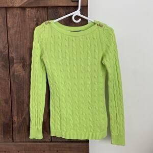 Lauren Ralph Lauren Sweater Women Size Small Cable Knit Lime Green Boat Neck